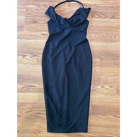 NOOKIE bodycon black Athena Off Shoulder Halter Midi Dress size S - Picture 9 of 13